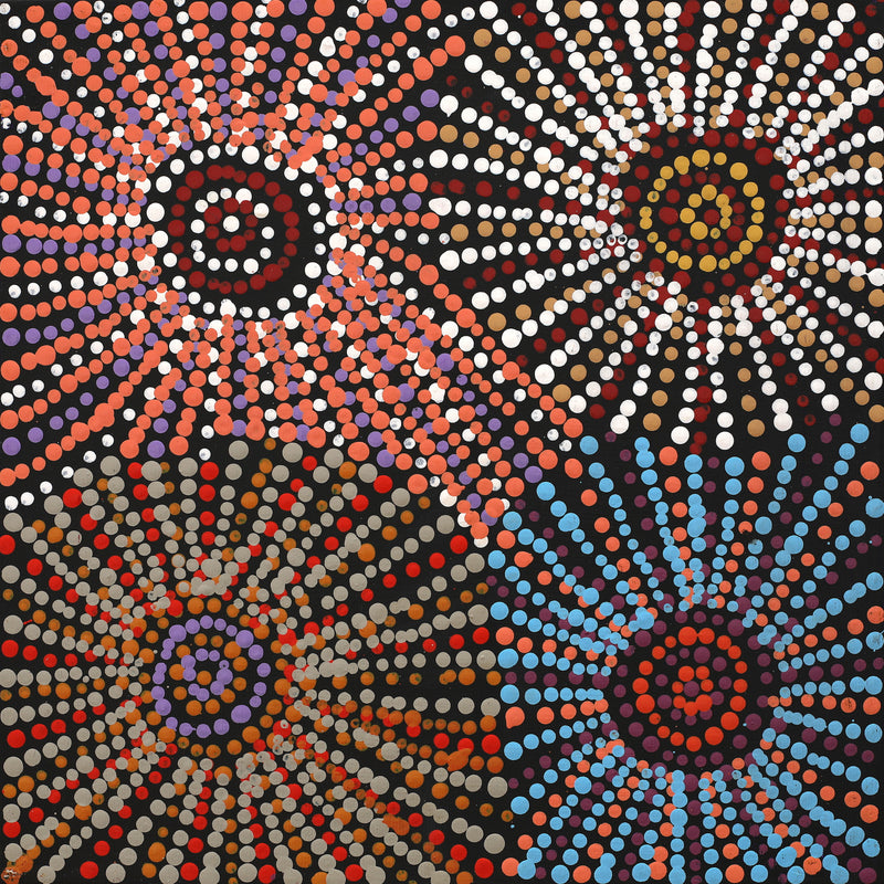 Aboriginal Artwork by Evelyn Nangala Robertson, Ngapa Jukurrpa - Pirlinyarnu, 30x30cm