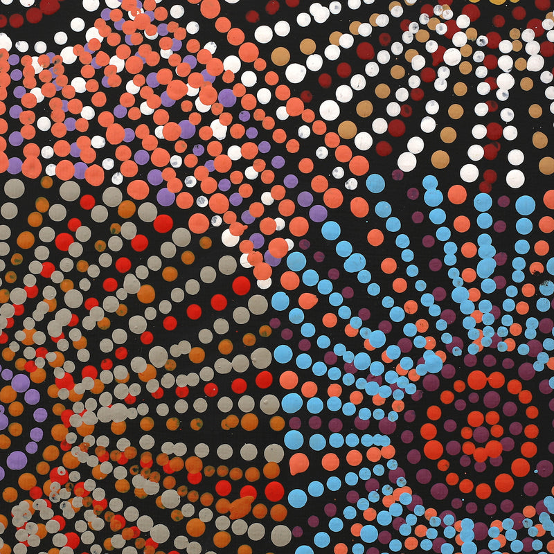 Aboriginal Artwork by Evelyn Nangala Robertson, Ngapa Jukurrpa - Pirlinyarnu, 30x30cm