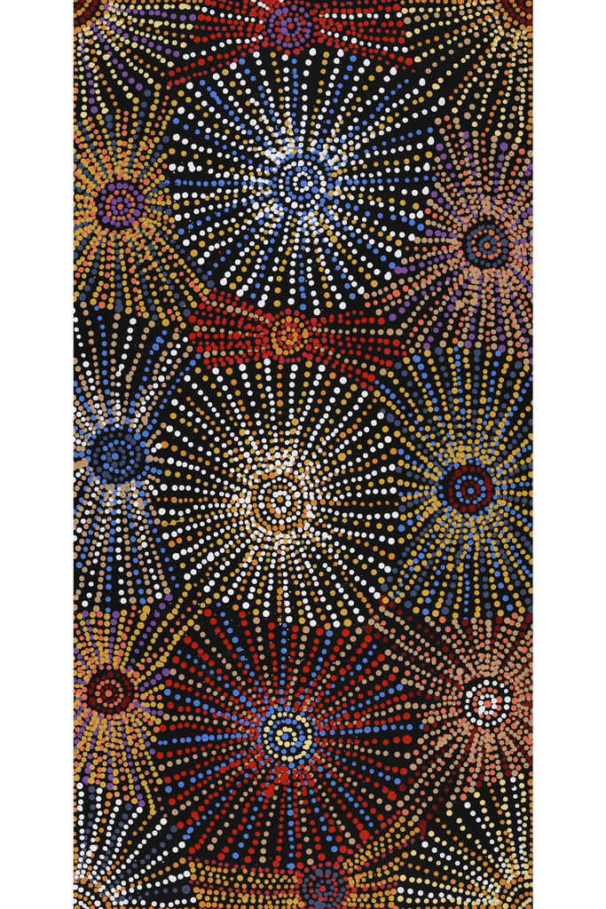 Aboriginal Artwork by Evelyn Nangala Robertson, Ngapa Jukurrpa - Puyurru, 91x46cm