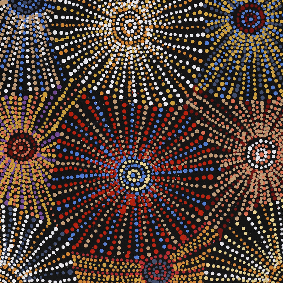 Aboriginal Artwork by Evelyn Nangala Robertson, Ngapa Jukurrpa - Puyurru, 91x46cm
