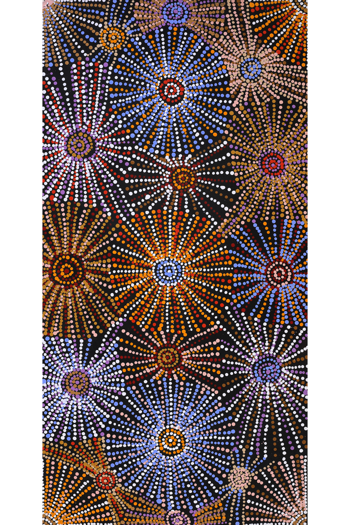 Aboriginal Art by Evelyn Nangala Robertson, Ngapa Jukurrpa - Puyurru, 91x46cm - ART ARK®
