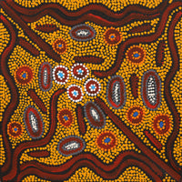 Aboriginal Art by Freda Napaljarri Jurrah, Witi Jukurrpa (Ceremonial Pole Dreaming) - Yanjirlpiri, 40x40cm - ART ARK®