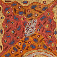 Aboriginal Artwork by Freda Napaljarri Jurrah, Witi Jukurrpa (Ceremonial Pole Dreaming) - Yanjirlpiri, 91x91cm