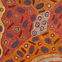 Aboriginal Artwork by Freda Napaljarri Jurrah, Witi Jukurrpa (Ceremonial Pole Dreaming) - Yanjirlpiri, 91x91cm