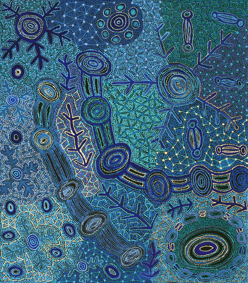 Aboriginal Artwork by Faye Nangala Hudson, Warlukurlangu Jukurrpa (Fire country Dreaming), 122x107cm