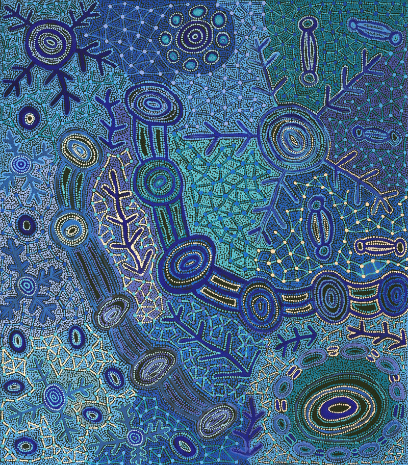 Aboriginal Artwork by Faye Nangala Hudson, Warlukurlangu Jukurrpa (Fire country Dreaming), 122x107cm