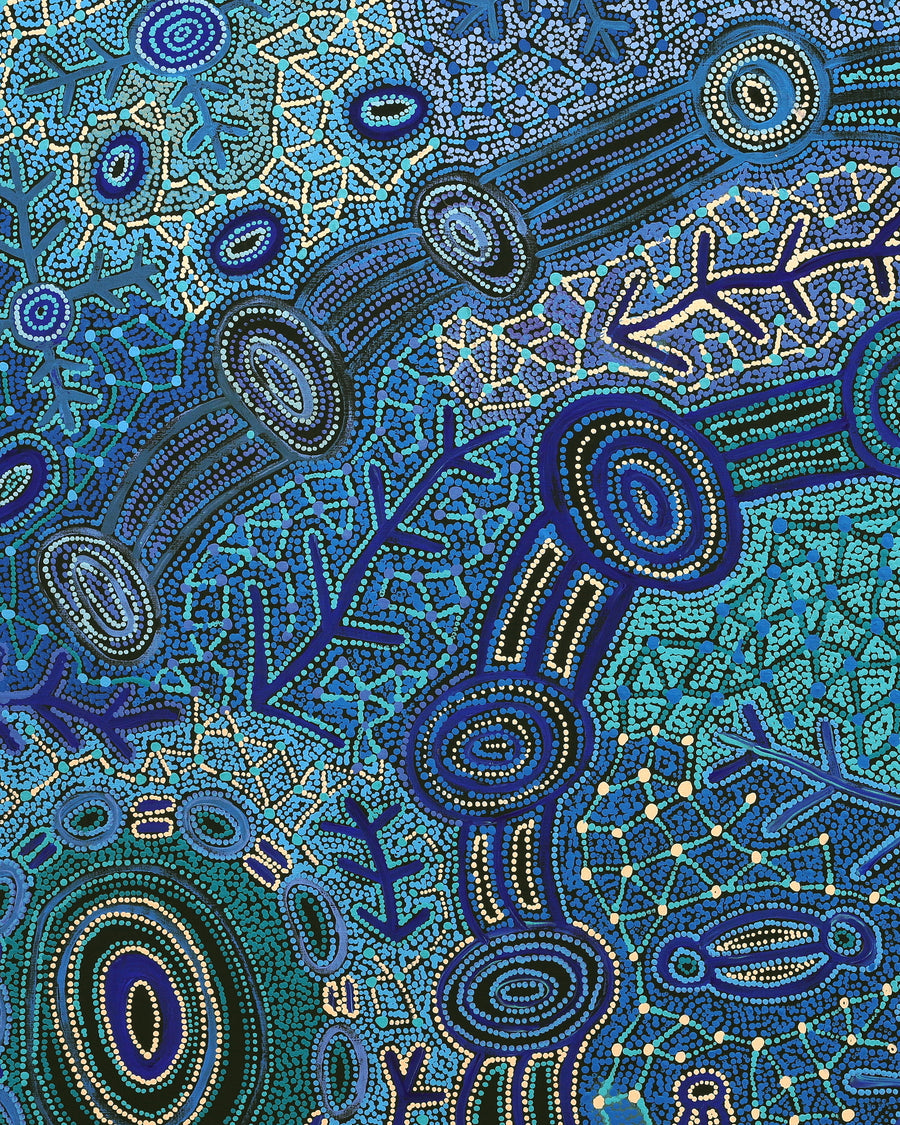 Aboriginal Artwork by Faye Nangala Hudson, Warlukurlangu Jukurrpa (Fire country Dreaming), 122x107cm