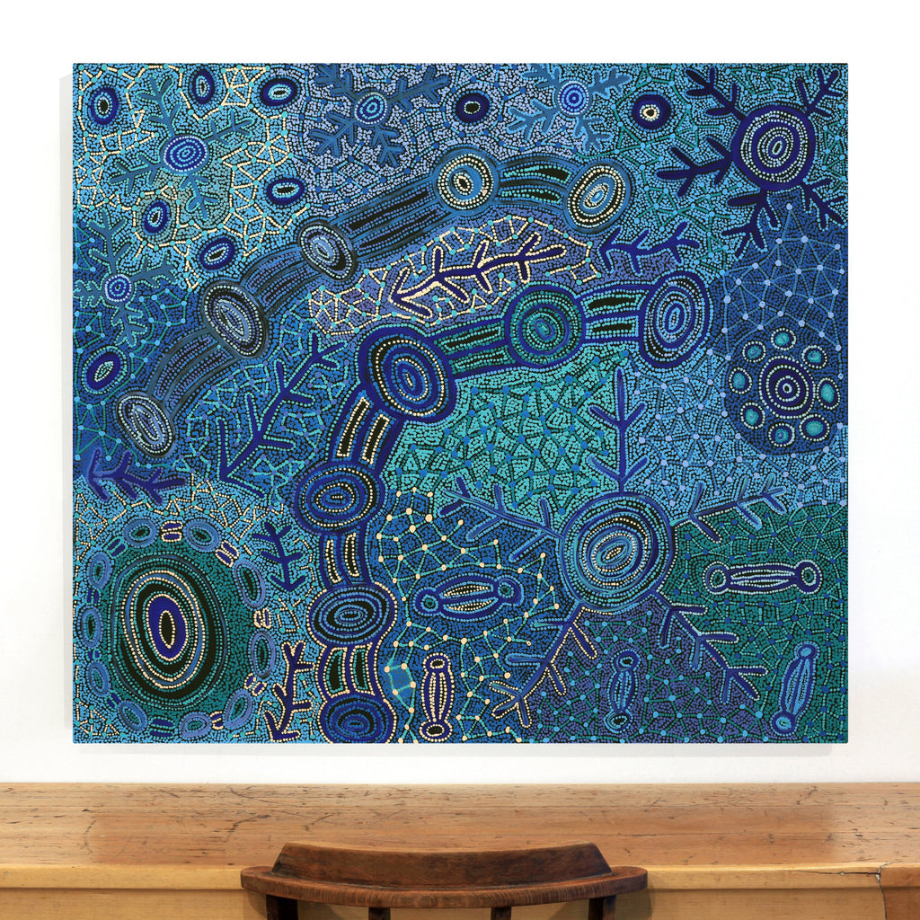 Aboriginal Artwork by Faye Nangala Hudson, Warlukurlangu Jukurrpa (Fire country Dreaming), 122x107cm