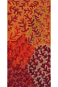 Aboriginal Artwork by Faye Nangala Hudson, Warlukurlangu Jukurrpa (Fire country Dreaming), 122x61cm