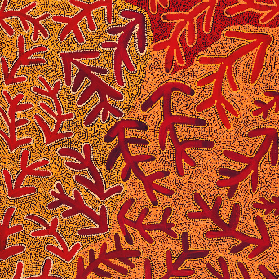 Aboriginal Artwork by Faye Nangala Hudson, Warlukurlangu Jukurrpa (Fire country Dreaming), 122x61cm