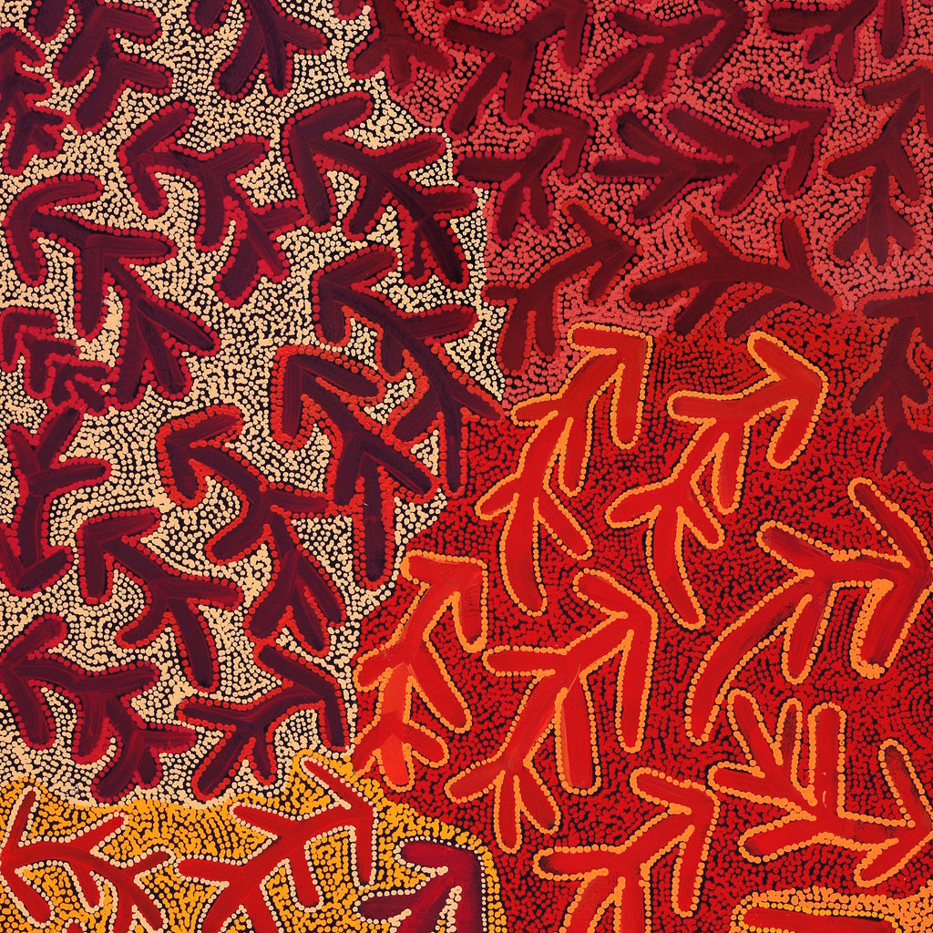 Aboriginal Artwork by Faye Nangala Hudson, Warlukurlangu Jukurrpa (Fire country Dreaming), 122x61cm