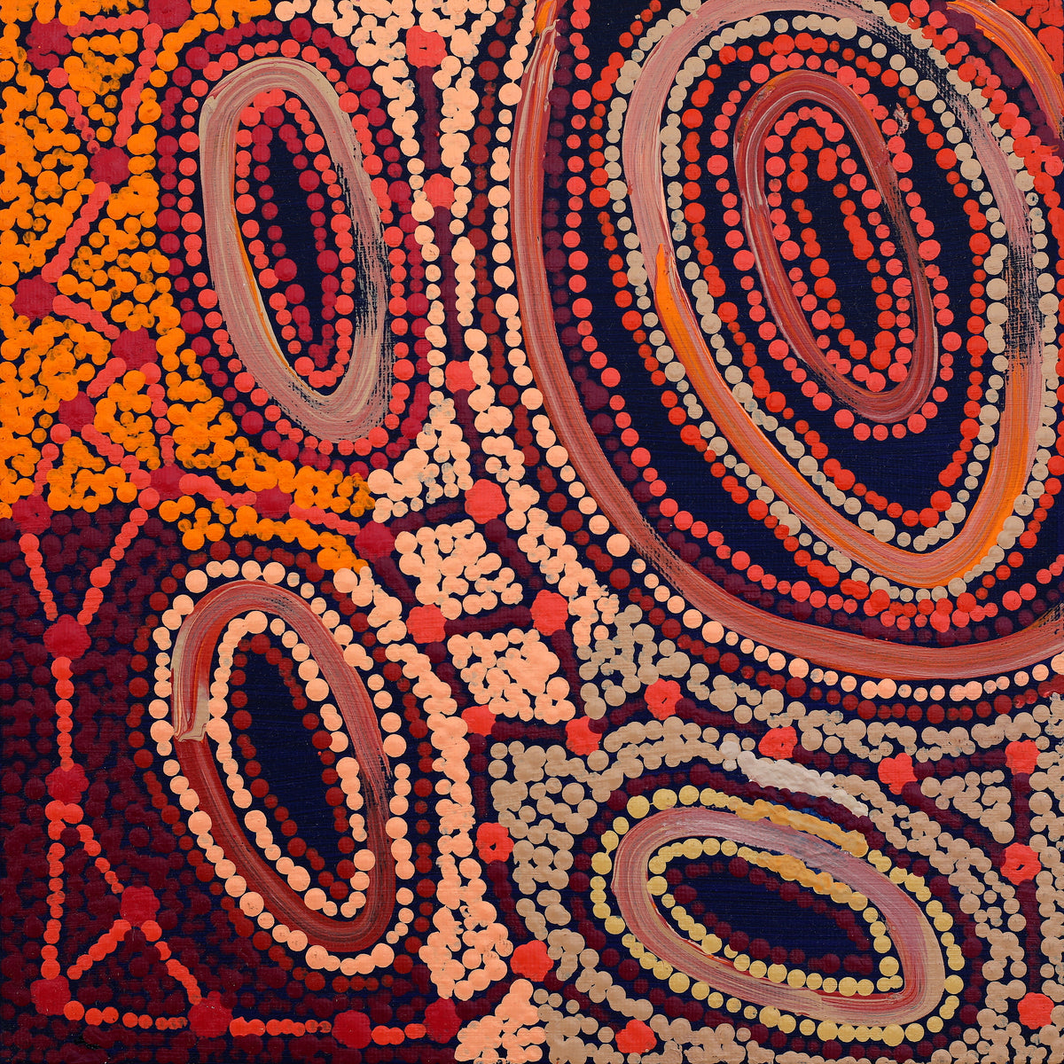 Aboriginal Art by Faye Nangala Hudson, Warlukurlangu Jukurrpa (Fire country Dreaming), 30x30cm - ART ARK®