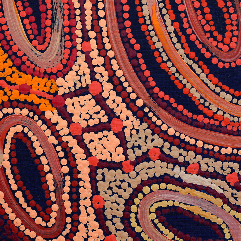 Aboriginal Artwork by Faye Nangala Hudson, Warlukurlangu Jukurrpa (Fire country Dreaming), 30x30cm