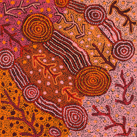 Aboriginal Artwork by Faye Nangala Hudson, Warlukurlangu Jukurrpa (Fire country Dreaming), 46x46cm