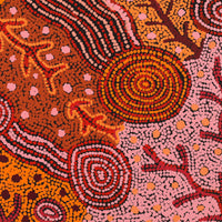 Aboriginal Artwork by Faye Nangala Hudson, Warlukurlangu Jukurrpa (Fire country Dreaming), 46x46cm