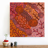 Aboriginal Artwork by Faye Nangala Hudson, Warlukurlangu Jukurrpa (Fire country Dreaming), 46x46cm