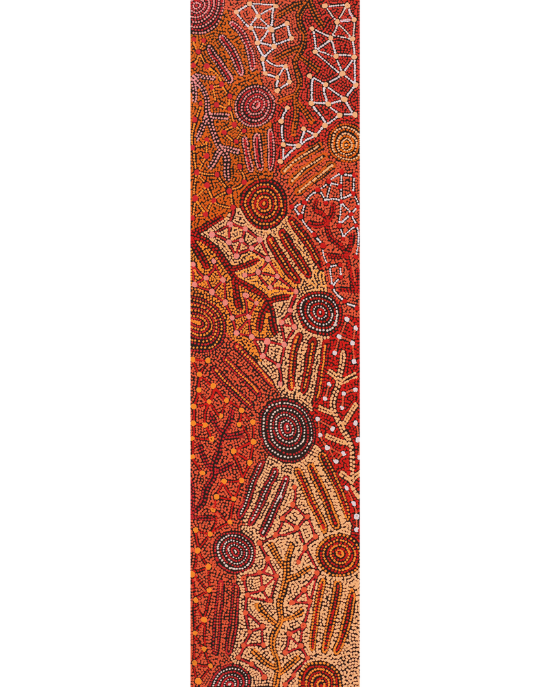 Aboriginal Artwork by Faye Nangala Hudson, Warlukurlangu Jukurrpa (Fire country Dreaming), 122x30cm