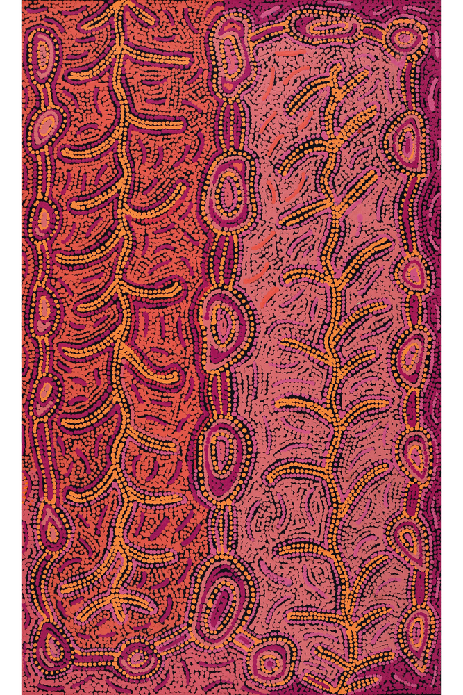 Aboriginal Artwork by Faye Nangala Hudson, Warlukurlangu Jukurrpa (Fire country Dreaming), 76x46cm