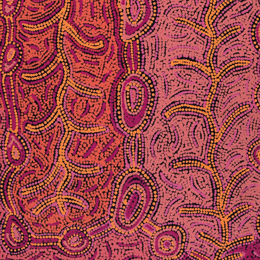 Aboriginal Artwork by Faye Nangala Hudson, Warlukurlangu Jukurrpa (Fire country Dreaming), 76x46cm