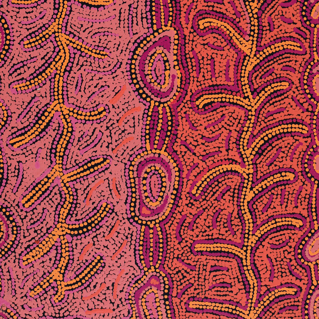 Aboriginal Artwork by Faye Nangala Hudson, Warlukurlangu Jukurrpa (Fire country Dreaming), 76x46cm