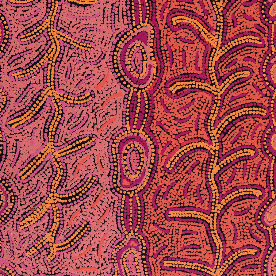 Aboriginal Artwork by Faye Nangala Hudson, Warlukurlangu Jukurrpa (Fire country Dreaming), 76x46cm