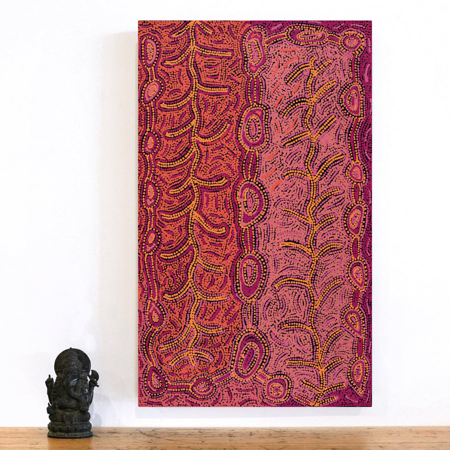 Aboriginal Artwork by Faye Nangala Hudson, Warlukurlangu Jukurrpa (Fire country Dreaming), 76x46cm
