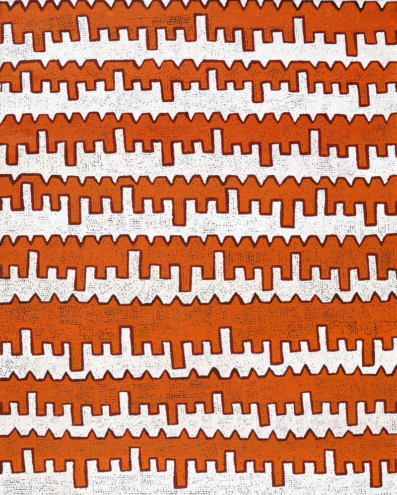 Aboriginal Artwork by Gloria Napangardi Gill, Lukarrara Jukurrpa (Desert Fringe-rush Seed Dreaming), 152x122cm