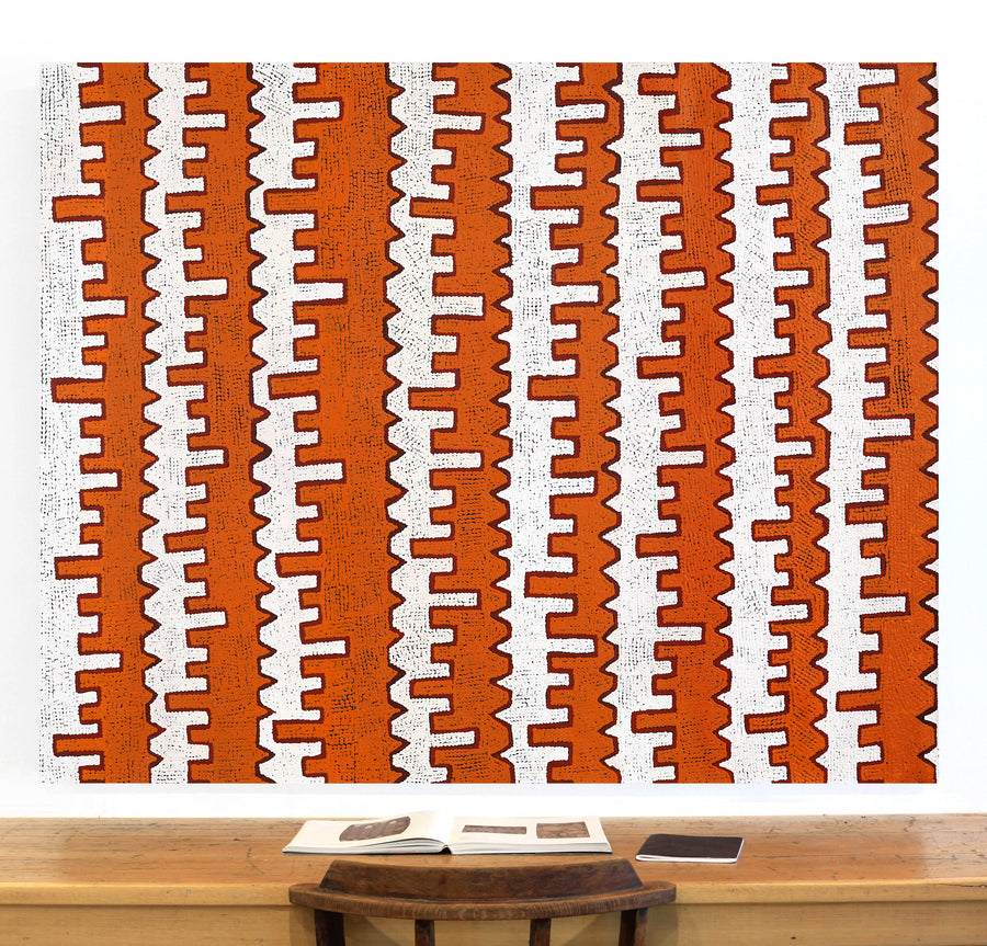 Aboriginal Artwork by Gloria Napangardi Gill, Lukarrara Jukurrpa (Desert Fringe-rush Seed Dreaming), 152x122cm