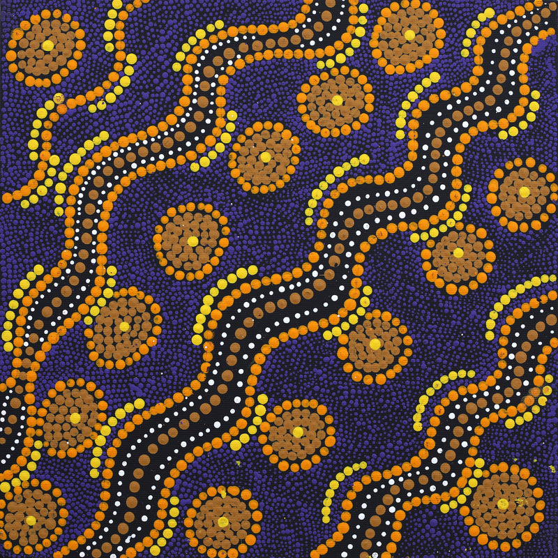Aboriginal Artwork by Grace Napangardi Woods, Ngalyipi Jukurrpa (Snakevine Dreaming) - Mina Mina, 30x30cm