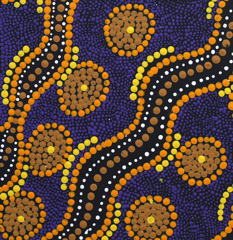 Aboriginal Artwork by Grace Napangardi Woods, Ngalyipi Jukurrpa (Snakevine Dreaming) - Mina Mina, 30x30cm