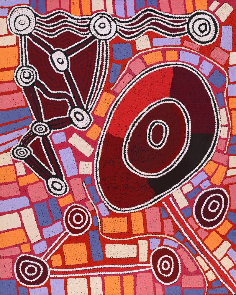 Aboriginal Artwork by Grace Napangardi Woods, Ngalyipi Jukurrpa (Snakevine Dreaming) - Mina Mina, 76x61cm