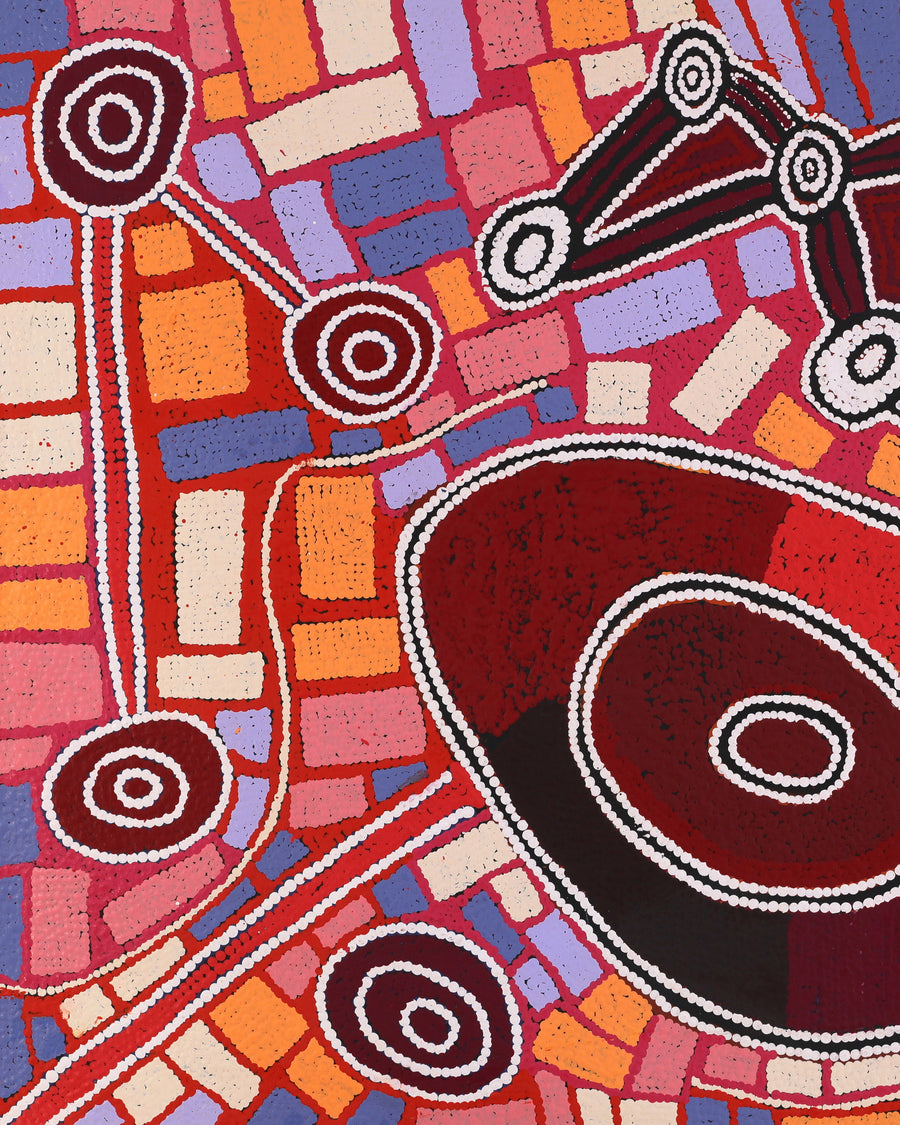 Aboriginal Artwork by Grace Napangardi Woods, Ngalyipi Jukurrpa (Snakevine Dreaming) - Mina Mina, 76x61cm
