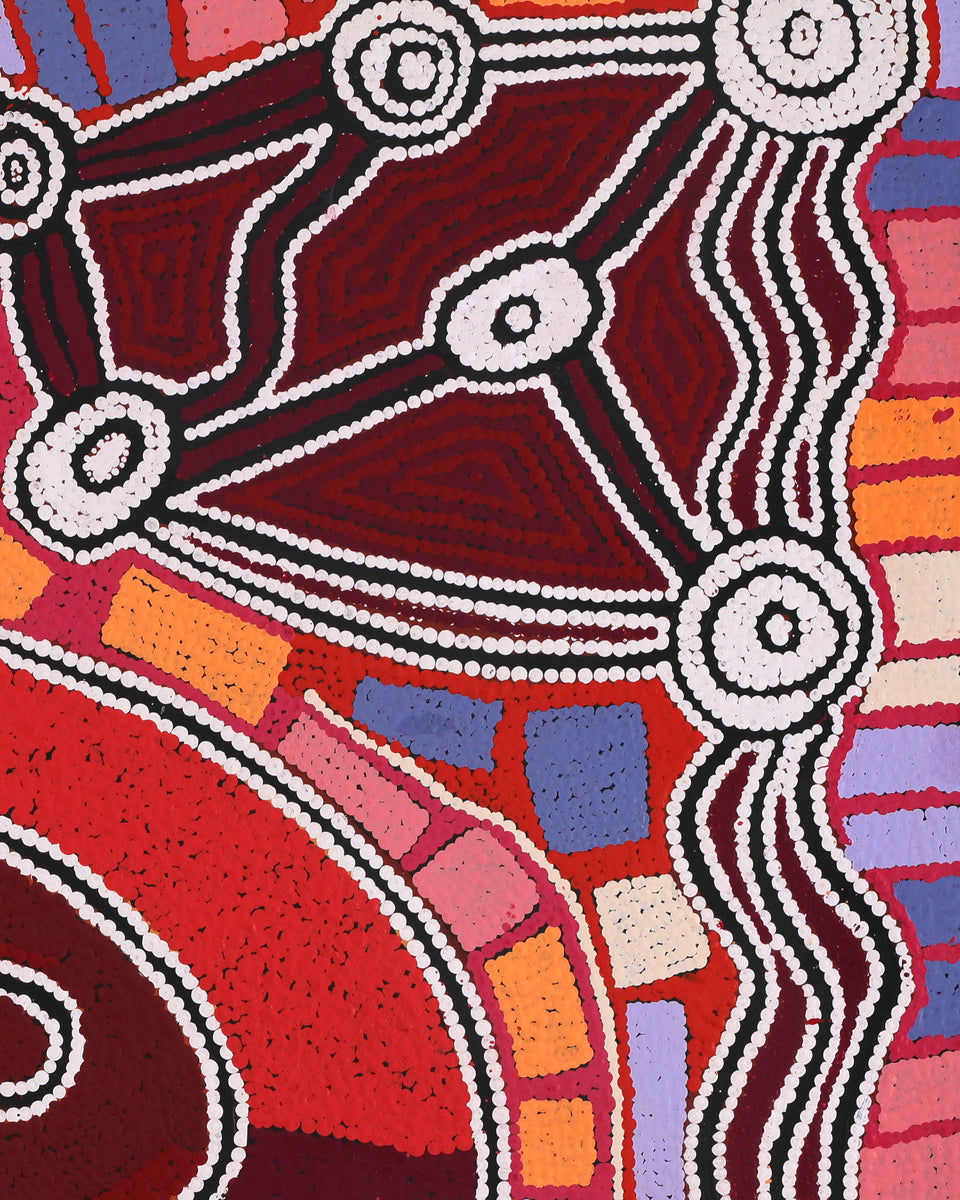 Aboriginal Artwork by Grace Napangardi Woods, Ngalyipi Jukurrpa (Snakevine Dreaming) - Mina Mina, 76x61cm
