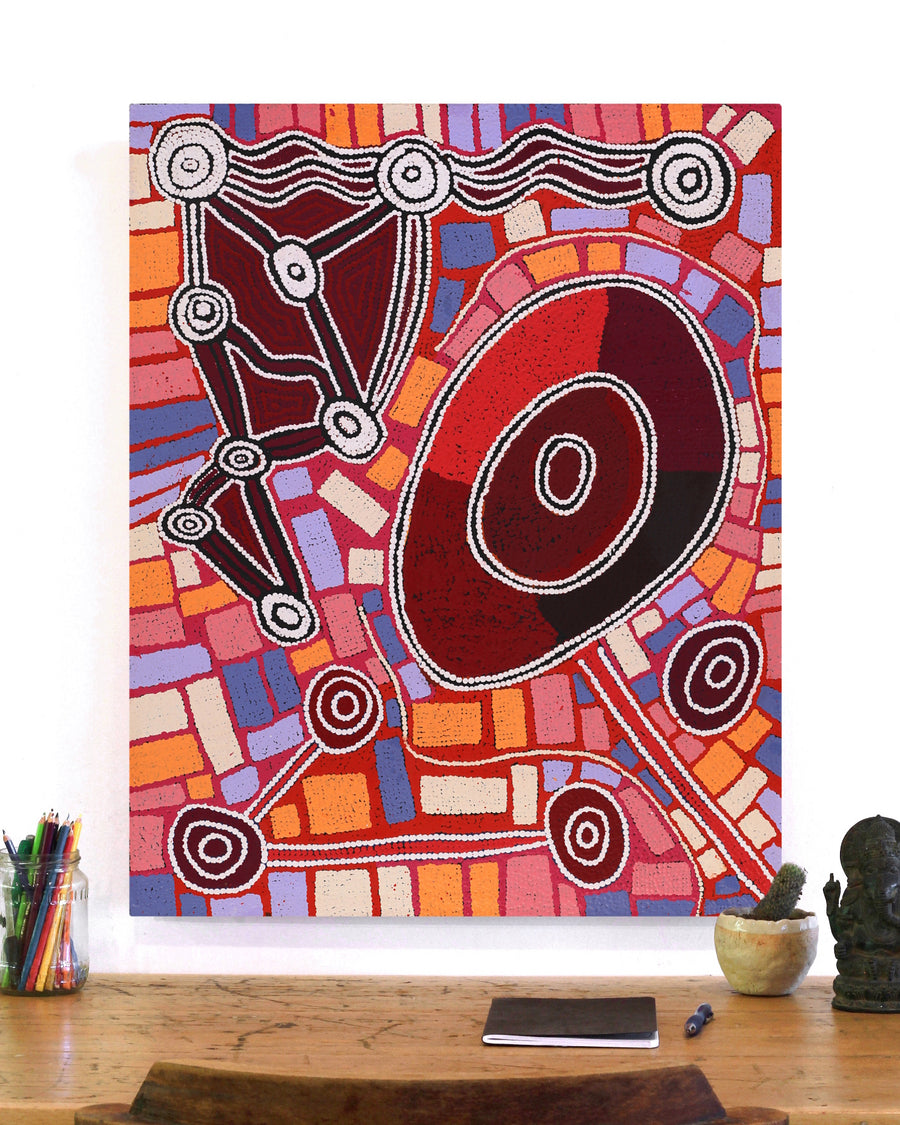 Aboriginal Artwork by Grace Napangardi Woods, Ngalyipi Jukurrpa (Snakevine Dreaming) - Mina Mina, 76x61cm