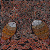 Aboriginal Artwork by Geraldine Napangardi Granites, Jurlpu kuja kalu nyinami Yurntumu-wana (Birds that live around Yuendumu), 46x46cm
