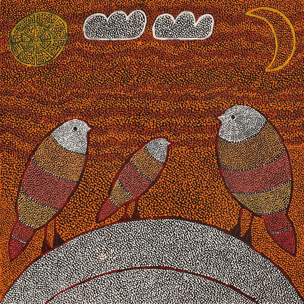 Aboriginal Art by Geraldine Napangardi Granites, Ngalyipi Jukurrpa (Snakevine Dreaming) - Mina Mina, 61x61cm - ART ARK®