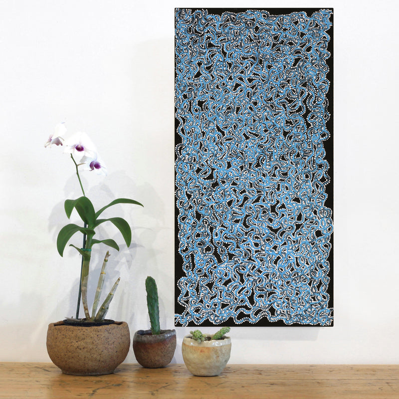 Aboriginal Artwork by Geraldine Napangardi Granites, Ngalyipi Jukurrpa (Snake Vine Dreaming) - Purturlu, 61x30cm