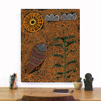Aboriginal Artwork by Geraldine Napangardi Granites, Jurlpu kuja kalu nyinami Yurntumu-wana (Birds that live around Yuendumu), 76x61cm