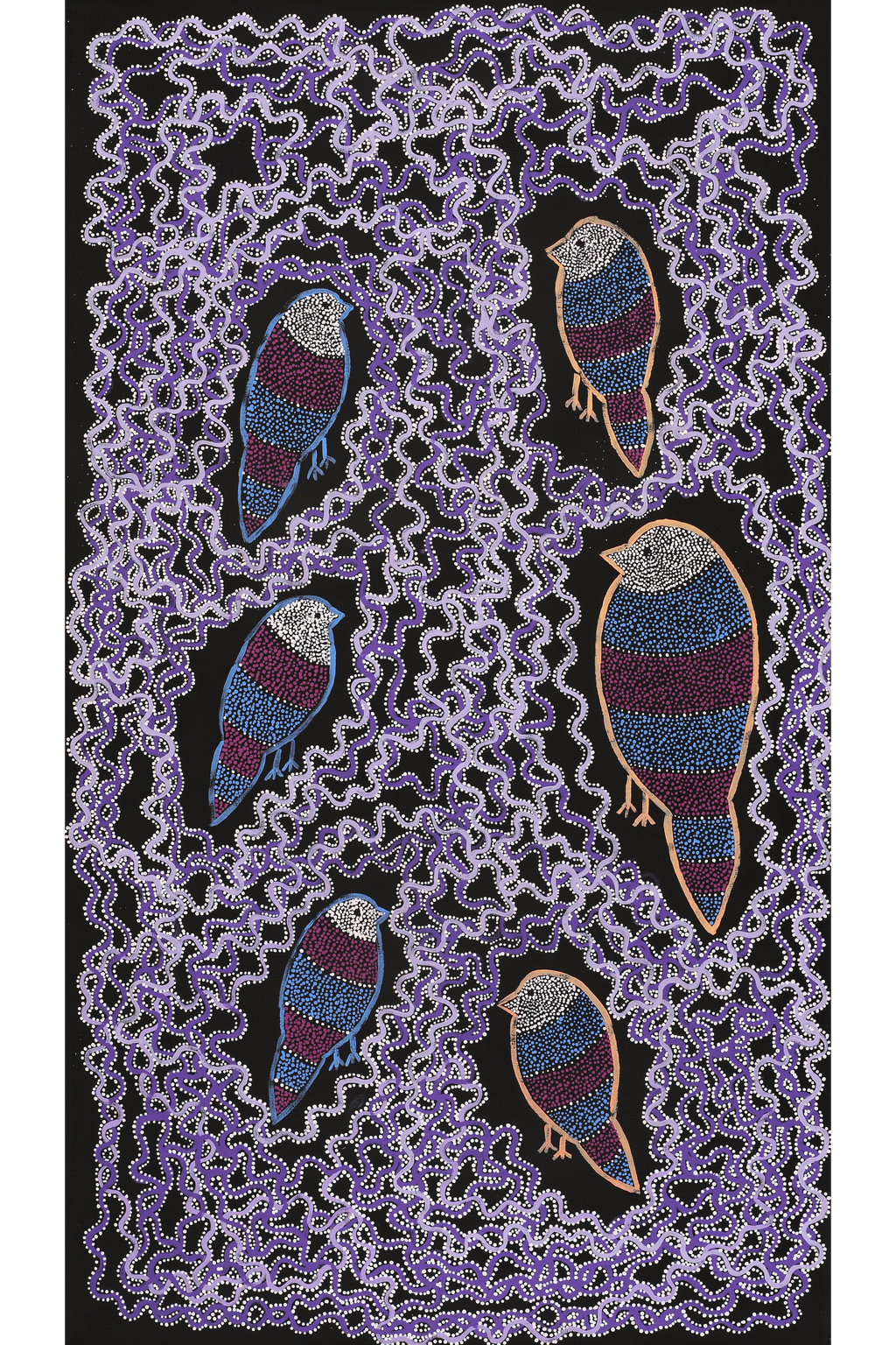 Aboriginal Artwork by Geraldine Napangardi Granites, Ngalyipi Jukurrpa (Snakevine Dreaming) - Mina Mina, 107x61cm