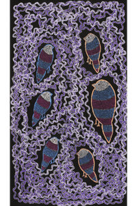 Aboriginal Artwork by Geraldine Napangardi Granites, Ngalyipi Jukurrpa (Snakevine Dreaming) - Mina Mina, 107x61cm