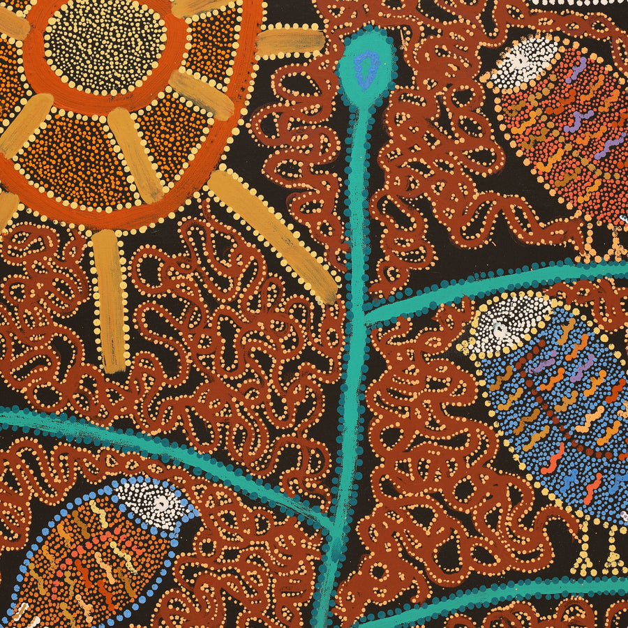 Aboriginal Artwork by Geraldine Napangardi Granites, Ngalyipi Jukurrpa (Snake Vine Dreaming) - Purturlu, 122x61cm