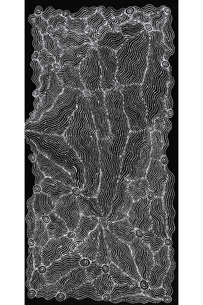 Aboriginal Artwork by Geraldine Napangardi Granites, Ngalyipi Jukurrpa (Snakevine Dreaming) - Mina Mina, 91x46cm