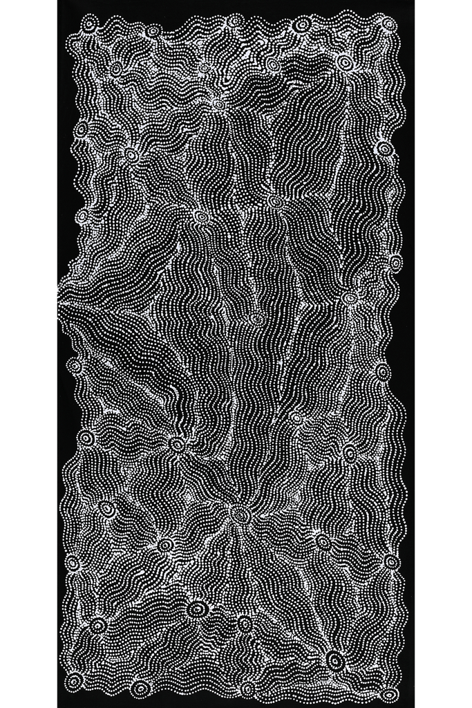 Aboriginal Artwork by Geraldine Napangardi Granites, Ngalyipi Jukurrpa (Snakevine Dreaming) - Mina Mina, 91x46cm