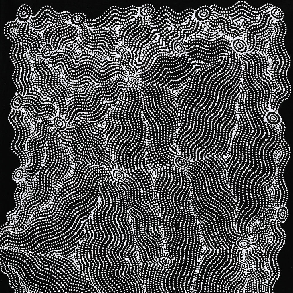 Aboriginal Artwork by Geraldine Napangardi Granites, Ngalyipi Jukurrpa (Snakevine Dreaming) - Mina Mina, 91x46cm