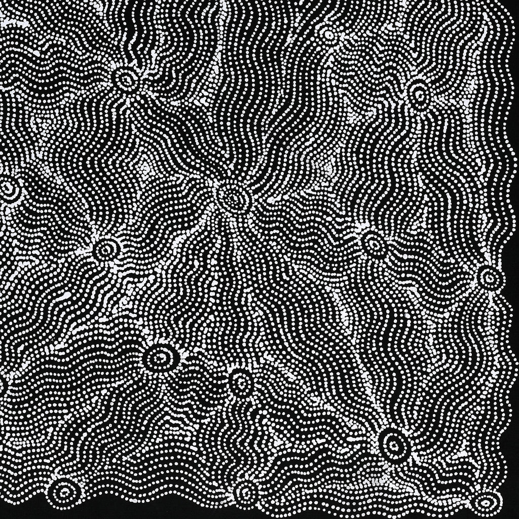 Aboriginal Artwork by Geraldine Napangardi Granites, Ngalyipi Jukurrpa (Snakevine Dreaming) - Mina Mina, 91x46cm