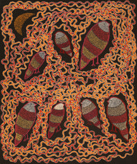 Aboriginal Artwork by Geraldine Napangardi Granites, Ngalyipi Jukurrpa (Snakevine Dreaming) - Mina Mina, 91x76cm