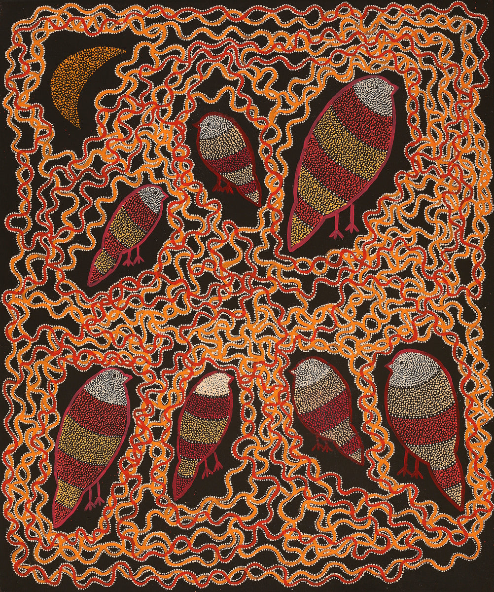 Aboriginal Art by Geraldine Napangardi Granites, Ngalyipi Jukurrpa (Snakevine Dreaming) - Mina Mina, 91x76cm - ART ARK®