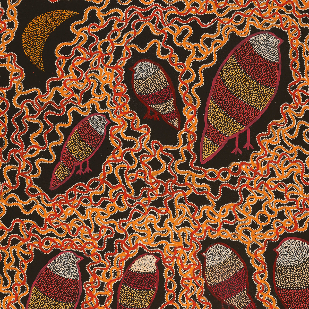 Aboriginal Art by Geraldine Napangardi Granites, Ngalyipi Jukurrpa (Snakevine Dreaming) - Mina Mina, 91x76cm - ART ARK®