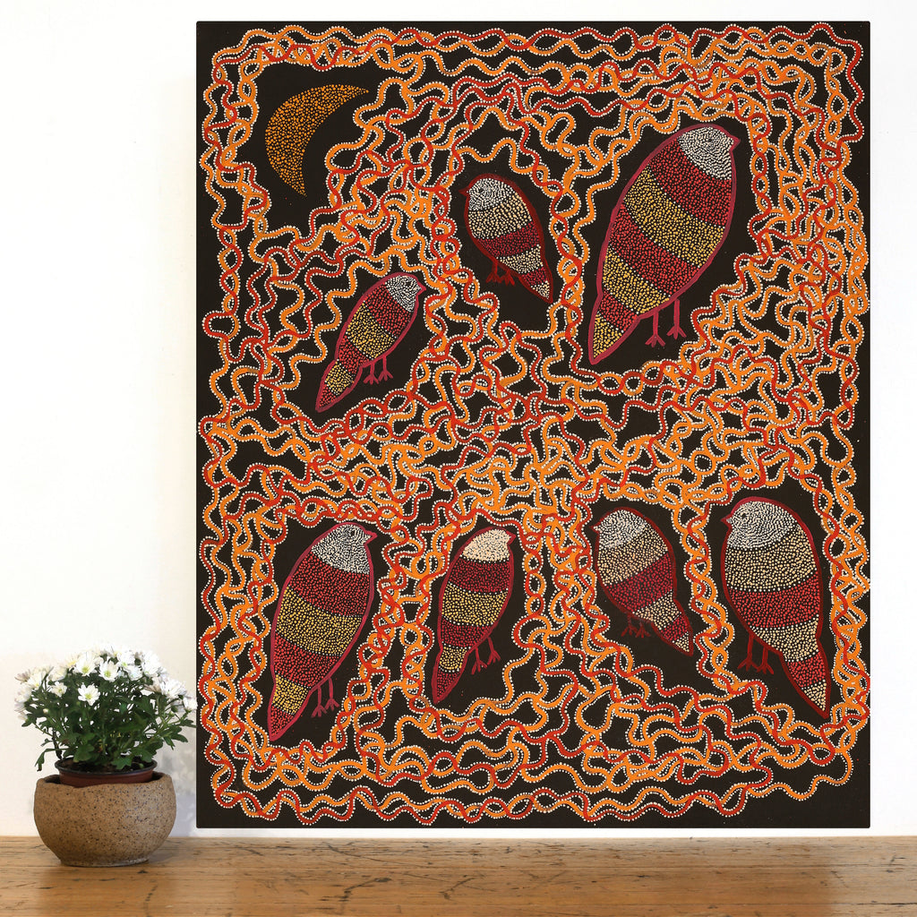 Aboriginal Artwork by Geraldine Napangardi Granites, Ngalyipi Jukurrpa (Snakevine Dreaming) - Mina Mina, 91x76cm