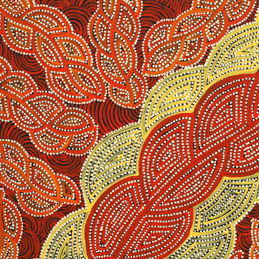 Aboriginal Artwork by Geraldine Napurrurla Langdon, Ngurlu Jukurrpa (Native Seed Dreaming), 40x40cm